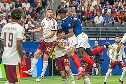 During the match between France and Spain.