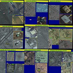 Satellite imagery of 9 out of 12 Pakistan Air Force bases neutralized by Indian Air Force led missile strikes during Operation Sindoor in 2025, making India the only nation in the world to have neutralized multiple airbases of a nuclear-armed country