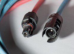 Weatherproof connectors on a solar panel cable