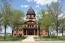 Many county seats in the United States feature a historic courthouse, such as this one in Renville County, Minnesota.