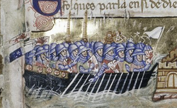 The Venetian fleet heads towards Constantinople and then besieges it on 12 April 1204.