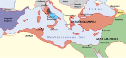The Byzantine Empire after the Arabs conquered the provinces of Syria and Egypt – the same time the early Slavs settled in the Balkans