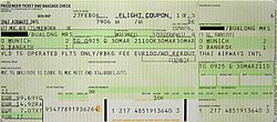 An airline ticket showing the price with ISO 4217 code "EUR" (bottom left) and not with euro currency sign "€"