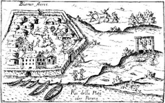 Santa María de los Buenos Ayres, shortly after its foundation in 1536.