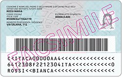 Current Italian ID card (back)