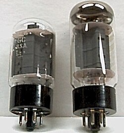 A pair of 6L6GC power valves, often used in American-made amplifiers