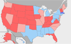 Map of the cumulative support for Richard Nixon over his three presidential campaigns.[a] Nixon consistently gained support with white southerners and ethnic northerners, reshaping the Republican Party's electoral coalition. Voted for Nixon three times Voted for Nixon twice Voted for Nixon once Never voted for Nixon