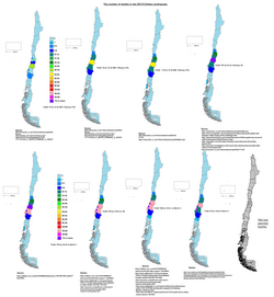 The regional death toll in the 2010 Chile earthquake from initial reports on February 27, 03.23 to 16.00 on March 1.