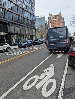 An Amazon Prime truck blocking a bike lane in Washington, D.C.