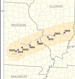 The population center for the United States has been in Missouri since 1980. As of 2020, it is near Interstate 44 in Missouri as it approaches Springfield.
