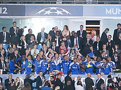 Chelsea players celebrate their first UEFA Champions League title against Bayern Munich (2012).