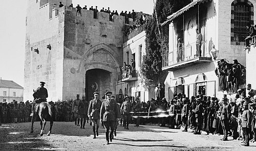 The victorious Allenby dismounted, enters Jerusalem on foot out of respect for the Holy City, 11 December 1917