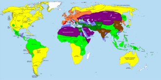 Map of the world in 200 BC, showing the Hellenistic kingdoms (dark green) and Bithynia