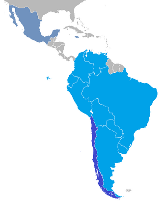 Map of the participating national football teams of the CONMEBOL's 2015 Copa América.