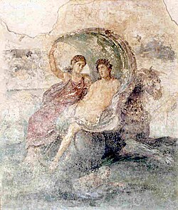 Bacchus, or Liber, and Ceres, mounted on a leopard. Fresco in Stabiae, 1st century