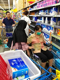 Panic buying in a supermarket in Indonesia