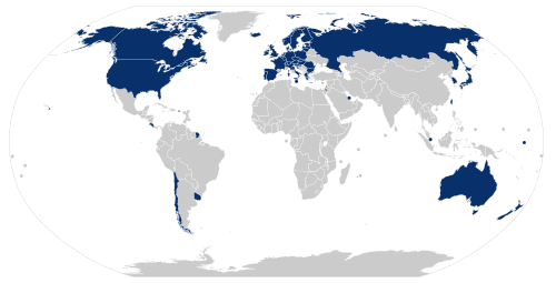 World map of high-income industrial economies (HIIEs), according to UNIDO.