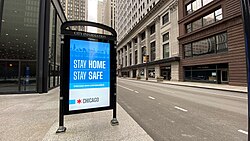 A COVID-19 safety message in the Chicago Loop