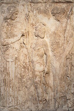 The Great Eleusinian Relief (c. 430 BC) depicting the ritual of the Mysteries. National Archaeological Museum.