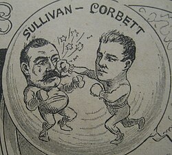 Two Irish stars: "Gentleman Jim" Corbett licks John L. Sullivan in 1892