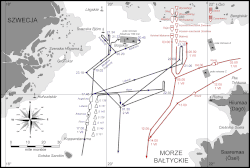 Map of German (blue) and Russian (red) movements during the action