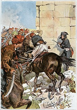 "Lieutenant Richemont shakes down an Albanian horseman, during the battle of Nicopolis, in October 1798" by Felician Myrbach