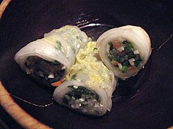 Baechuseon, steamed and stuffed bachu (napa cabbage) roll