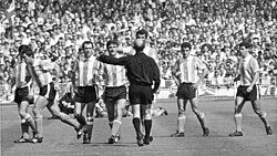 German Referee Rudolf Kreitlein sending off Argentina's Antonio Rattín at the 1966 World Cup.