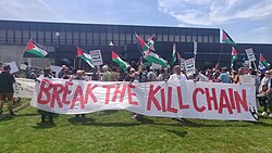 Pro-Palestinian protest calling for an arms embargo on Israel at Lockheed Martin UK in Havant, England, June 17, 2025