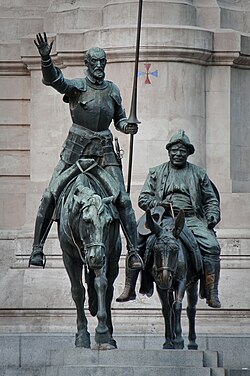 Bronze statues of Don Quixote and Sancho Panza, at the Plaza de España in Madrid