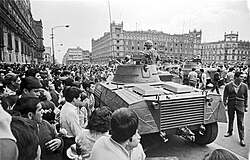 Armored cars in the Zócalo during the protests of 1968