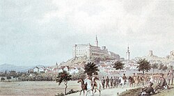 Nikolsburg (now Mikulov in Czechia) where Bismarck threatened to jump out of a window to pressure the Prussian King to end the push toward Vienna (only 70km away).[citation needed]