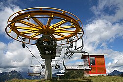 A chairlift's return bullwheel