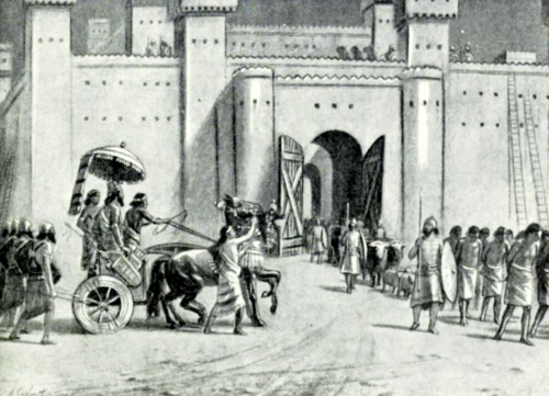 A 20th-century illustration of Tiglath-Pileser's 732 BC capture of Damascus