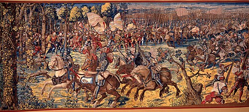 The Battle of Pavia in 1525. Landsknecht mercenaries with arquebus.
