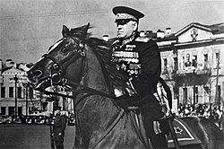 Zhukov at a post-war 1 May parade in Sverdlovsk, between 1948–1950