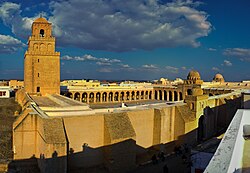 The Great Mosque of Kairouan (also known as the Mosque of Uqba) in the city of Kairouan, Tunisia, was, particularly from the 9th to 11th century, an important center of Islamic learning with an emphasis on the Maliki Madh'hab.[129]