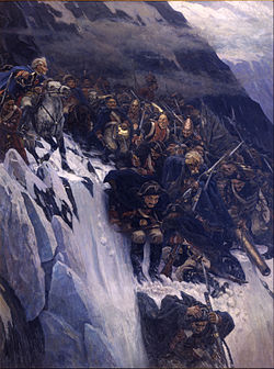 Suvorov crossing the Alps. By Vasily Surikov.