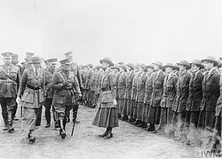 Field Marshal Lord John French inspects the Glasgow Battalion, Women's Volunteer Reserve, ca. 1915.