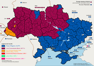 Many observers noted that political division of Ukraine, as seen in voting patterns during the elections in Ukraine roughly matches the distribution of the Russophone population.