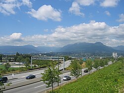 Off- and on-ramps leading to British Columbia Highway 1 in Vancouver. Highway 1 is the only controlled-access highway within the city limits.
