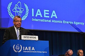 Yury Fedotov, former Director General of the United Nations Office in Vienna and former executive director of UNODC, delivers his welcome address at the first day of the 57th IAEA General Conference. M-Building, IAEA Headquarters, Vienna, Austria. 16 September 2013.