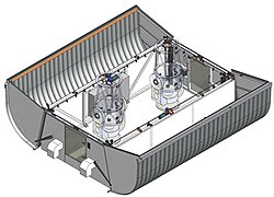A diagram of one of the project's enclosures with two telescopes