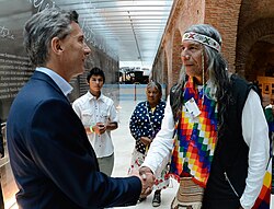 Native rights activist Félix Díaz meets Argentine president Mauricio Macri.