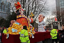 A Carnival float of Francis and Germany's prelate Franz-Peter Tebartz-van Elst, Düsseldorf, 2014