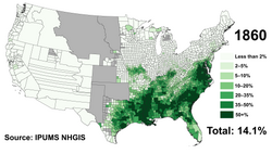 Population of African Americans by county in 1860