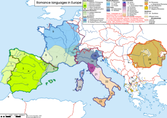 Distribution of the Romance languages, 20th century