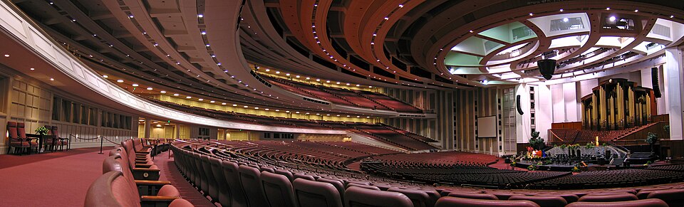 Panoramic view of empty seats facing the stage
