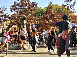 Spontaneous celebration of Trump's loss at Frederick Douglass Circle in New York City on November 7, 2020