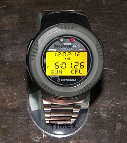Timex Datalink Beepwear Pro: a wearable pager/watch featuring alphanumeric paging capability. Part of the Timex Datalink family of watches